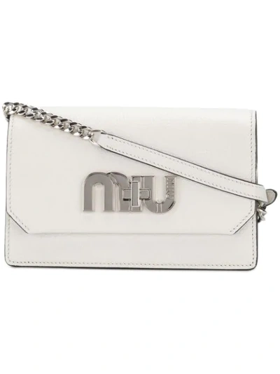 Shop Miu Miu Logo Plaque Shoulder Bag In White