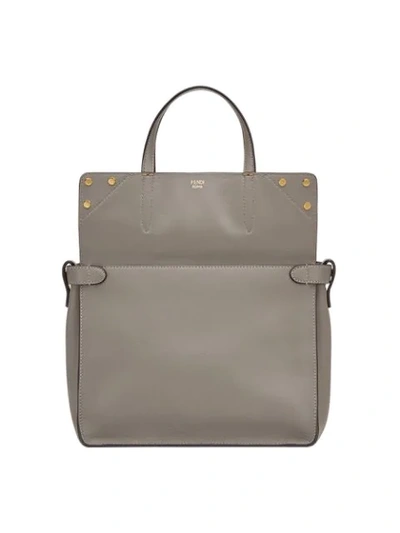 Shop Fendi Small  Flap Tote Bag In F15wa-argilla +cloud +blac