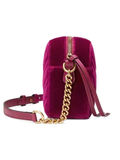 Shop Gucci Gg Marmont Velvet Small Shoulder Bag In 5671 Bordeaux