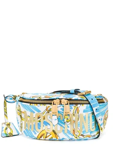 Shop Moschino Chain Print Belt Bag In Blue