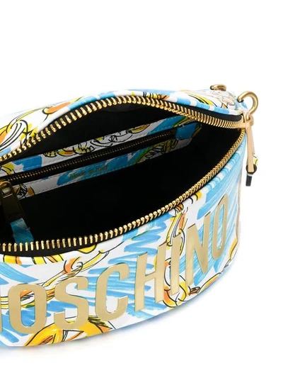 Shop Moschino Chain Print Belt Bag In Blue