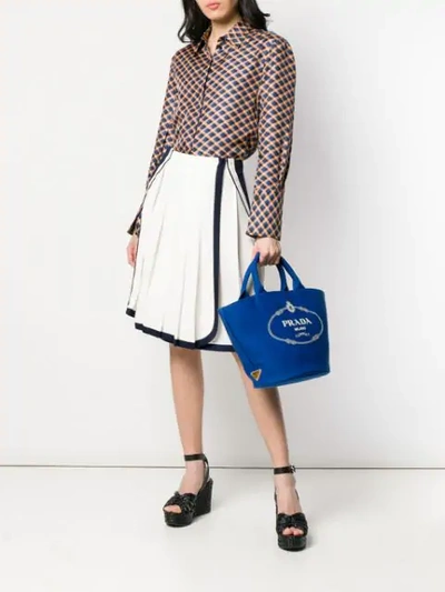 Shop Prada Fabric Handbag In Blue