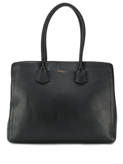 Shop Furla Pebbled Effect Tote In Black