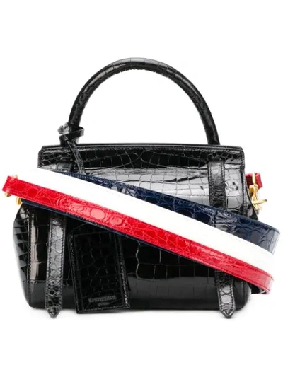 Shop Thom Browne 3-strap Small Crocodile Leather Bag In 001 Black