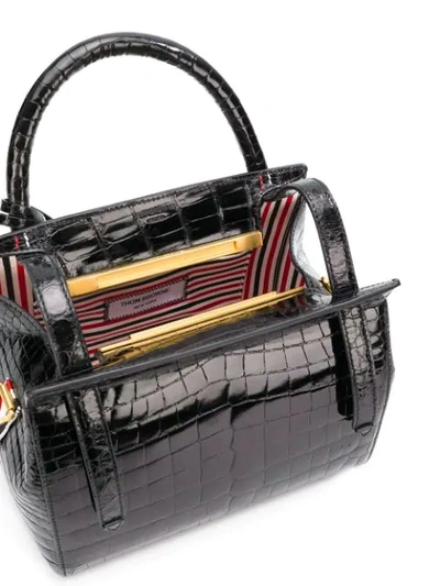 Shop Thom Browne 3-strap Small Crocodile Leather Bag In 001 Black