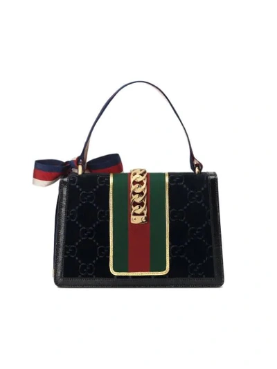 Shop Gucci Black Sylvie Gg Velvet Small Shoulder Bag