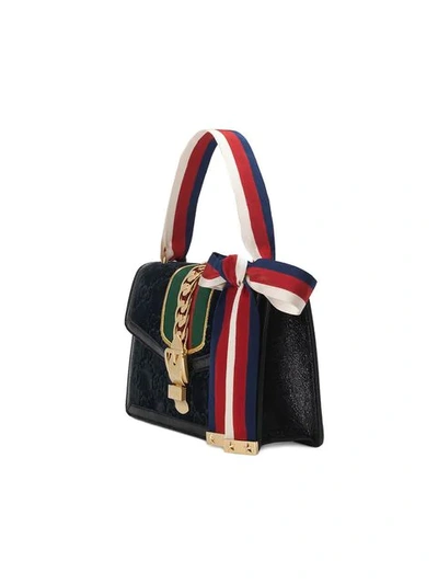 Shop Gucci Black Sylvie Gg Velvet Small Shoulder Bag