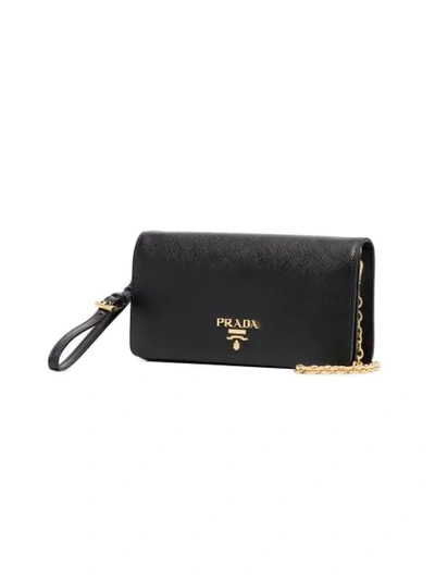 Shop Prada Black Logo Wallet Leather Chain Bag In F0002 Black