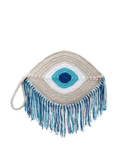 MY BEACHY SIDE BLUE TASSEL TRIM EYE WOVEN CLUTCH BAG - 蓝色