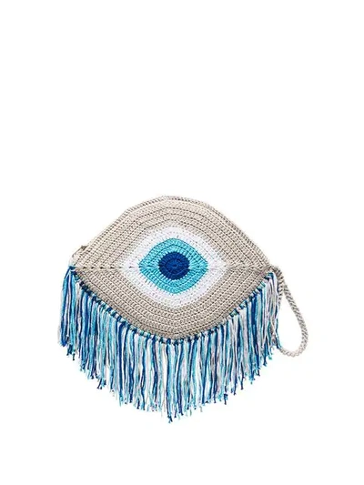 MY BEACHY SIDE BLUE TASSEL TRIM EYE WOVEN CLUTCH BAG - 蓝色