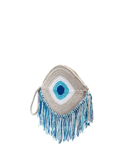 MY BEACHY SIDE BLUE TASSEL TRIM EYE WOVEN CLUTCH BAG - 蓝色