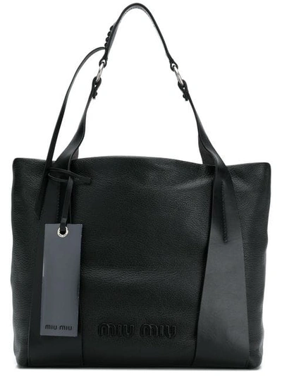 Shop Miu Miu Logo Tote Bag In Black