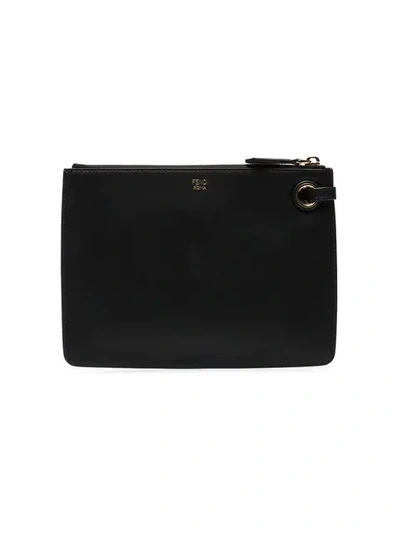 Shop Fendi Mania Triplette Xs Leather Clutch Bag In Black