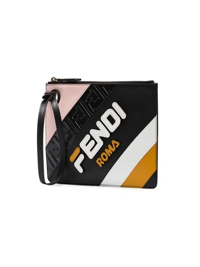 Shop Fendi Mania Triplette Xs Leather Clutch Bag In Black