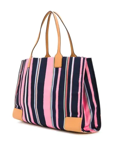 Shop Tory Burch Striped Tote In Blue