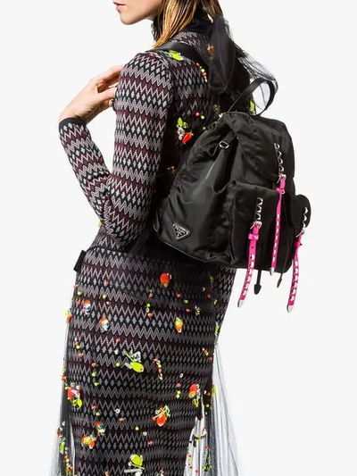 Shop Prada Stud Embellished Backpack In Black