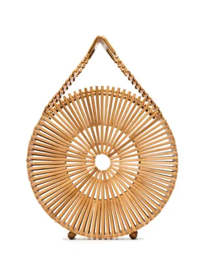 Shop Cult Gaia Zaha Round Bamboo Tote Bag In Neutrals