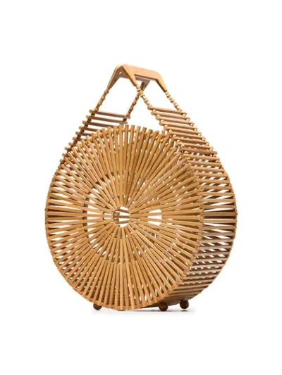 Shop Cult Gaia Zaha Round Bamboo Tote Bag In Neutrals