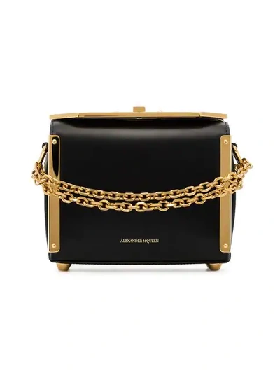 Shop Alexander Mcqueen Black Box Large Leather Chain Strap Bag