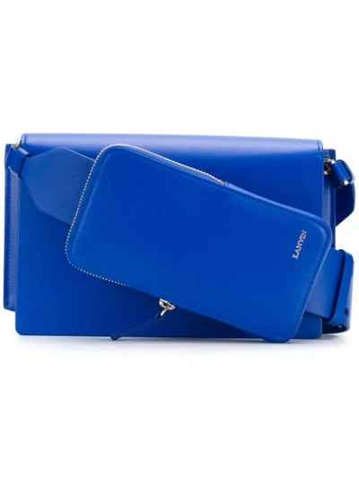 Shop Lanvin Logo Embossed Shoulder Bag In Blue