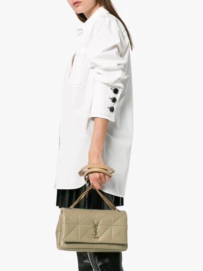 Shop Saint Laurent Nude Jamie Patchwork Leather Shoulder Bag In Neutrals