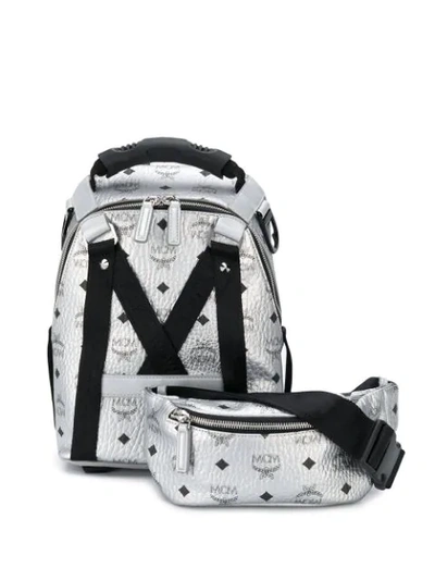 Shop Mcm Logo Zipped Backpack - Silver