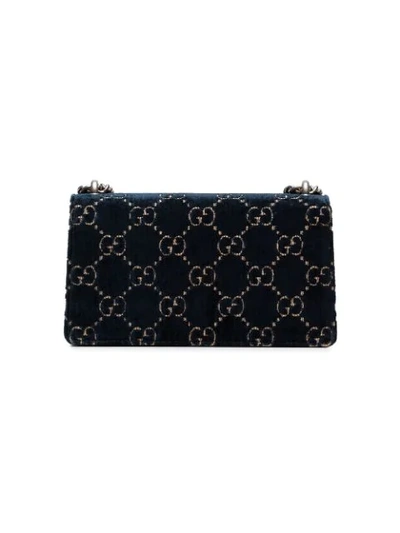 Shop Gucci Dionysus Leather-trimmed Embossed Velvet Bag In Blue