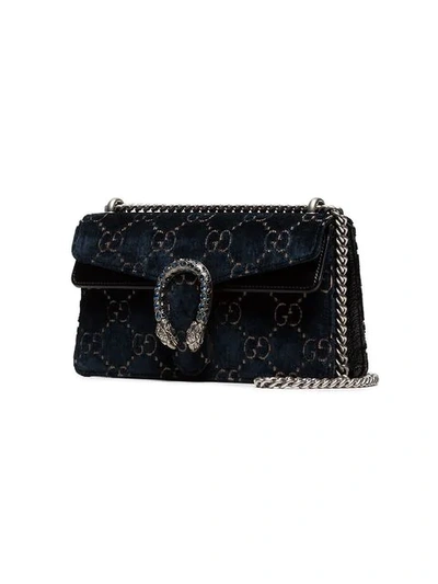 Shop Gucci Dionysus Leather-trimmed Embossed Velvet Bag In Blue