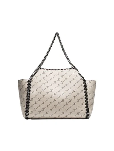 Shop Stella Mccartney Falabella Logo Print Canvas Tote Bag In Neutrals