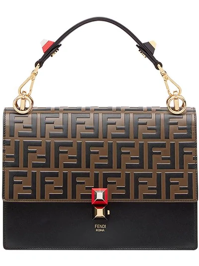 Shop Fendi Black And Brown Kan I Shoulder Bag