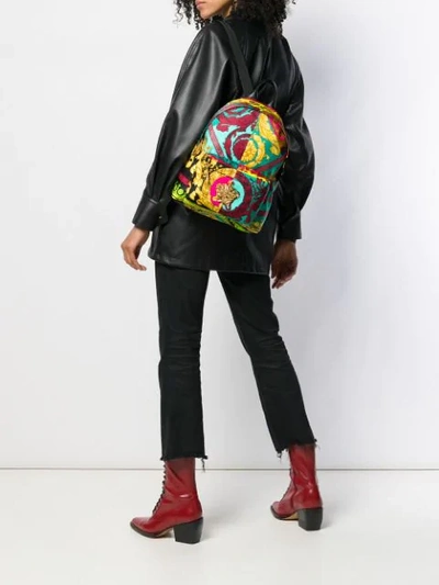 Shop Versace Baroque Print Backpack In Blue