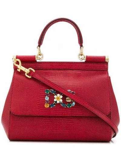 Shop Dolce & Gabbana Bouquet Brooch Tote Bag In Red