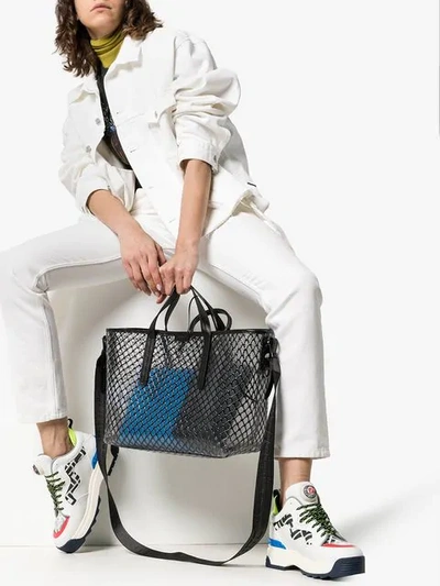 OFF-WHITE BLACK NETTED PVC LEATHER TRIM TOTE BAG - 黑色