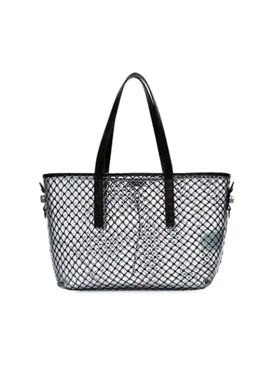 OFF-WHITE BLACK NETTED PVC LEATHER TRIM TOTE BAG - 黑色