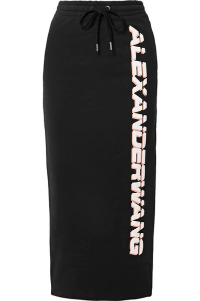 Shop Alexander Wang T Printed French Cotton-terry Midi Skirt In Black