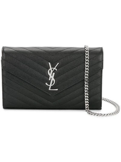 Shop Saint Laurent Monogram Wallet On Chain In Black