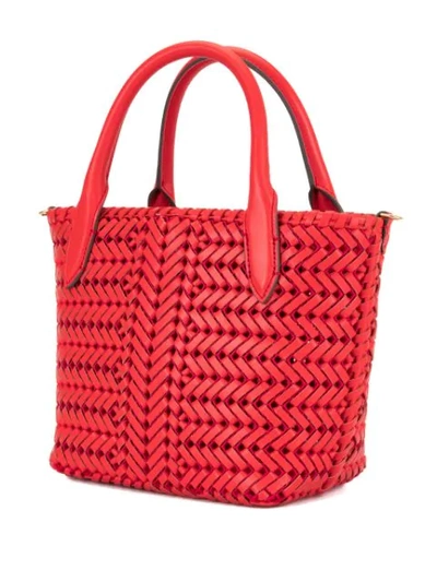 Shop Anya Hindmarch Woven Mini Tote In Red