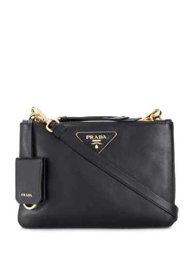 Shop Prada Logo Plaque Clutch Bag - Black