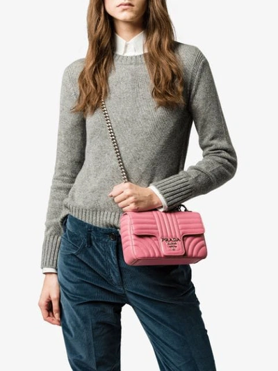 Shop Prada Diagramme Leather Shoulder Bag - Pink