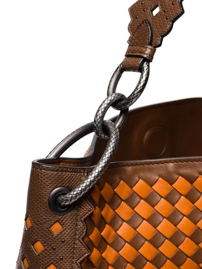 Shop Bottega Veneta Orange And Brown Woven Leather Tote Bag