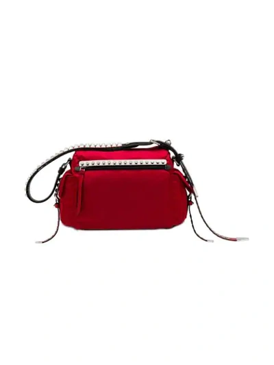 Shop Prada Studded Shoulder Bag In Red