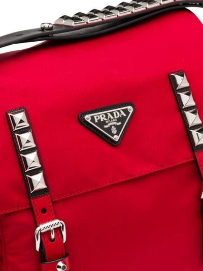 Shop Prada Studded Shoulder Bag In Red