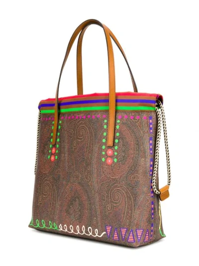 Shop Etro Large Printed Tote Bag In Brown