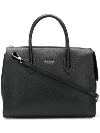 Shop Furla Pin Satchel Bag In Onyx Black