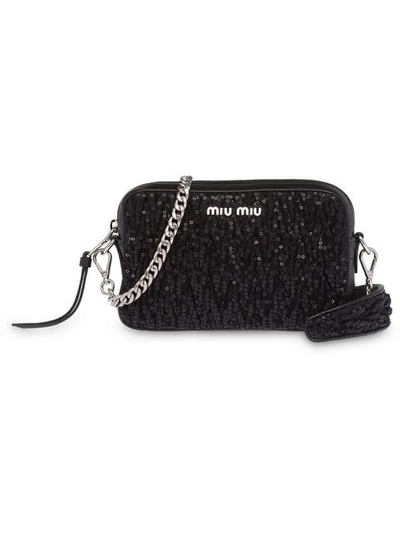 Shop Miu Miu Sequin Shoulder Bag In Black