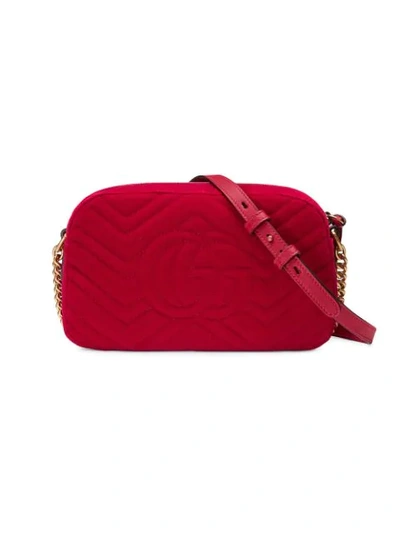 Shop Gucci Gg Marmont Velvet Small Shoulder Bag In Red