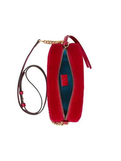 Shop Gucci Gg Marmont Velvet Small Shoulder Bag In Red