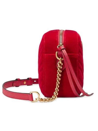 Shop Gucci Gg Marmont Velvet Small Shoulder Bag In Red