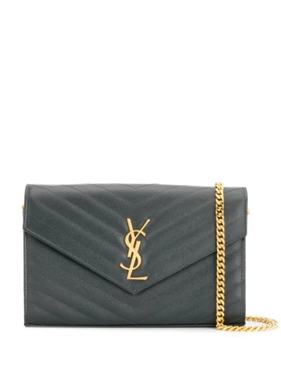 Shop Saint Laurent Monogram Logo Shoulder Bag In Grey