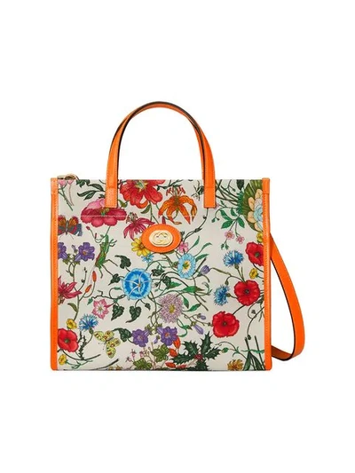 Shop Gucci Medium Flora Tote Bag In White